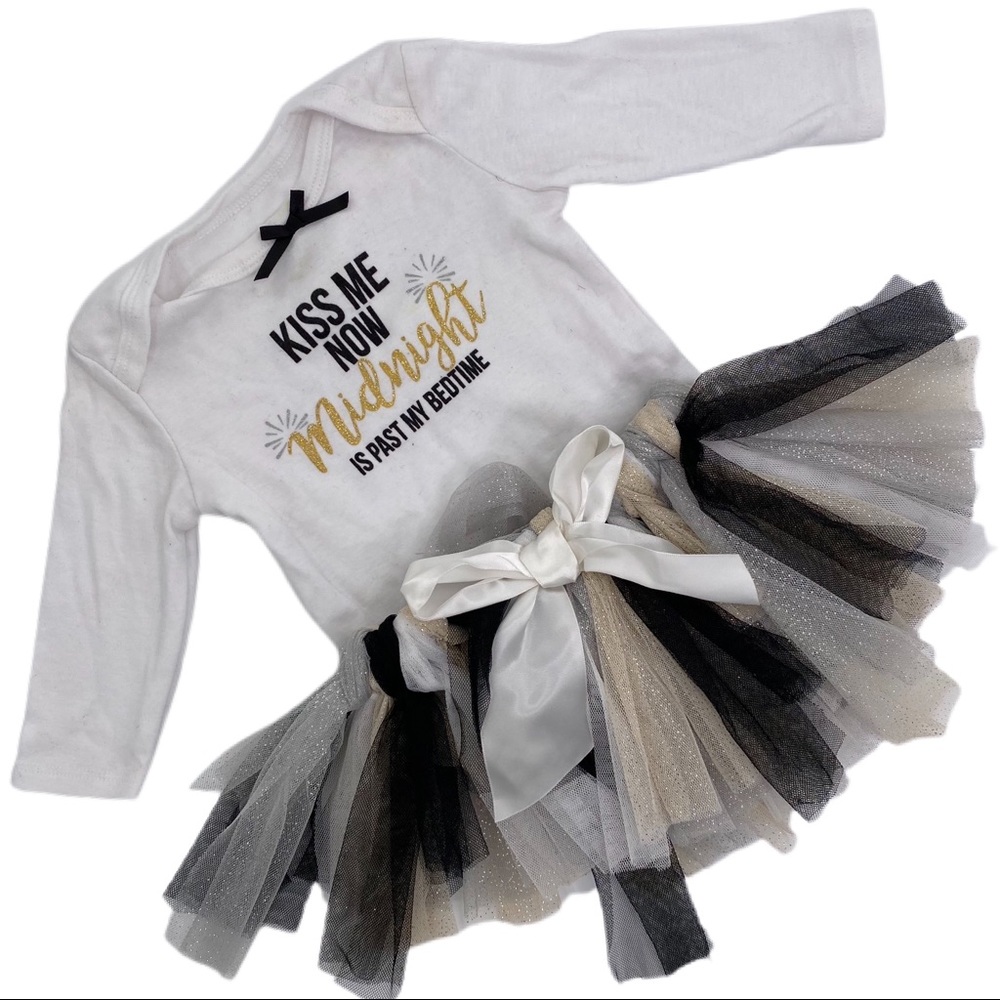 BABY ESSENTIALS White Black & Gold Sassy NYE Dress
